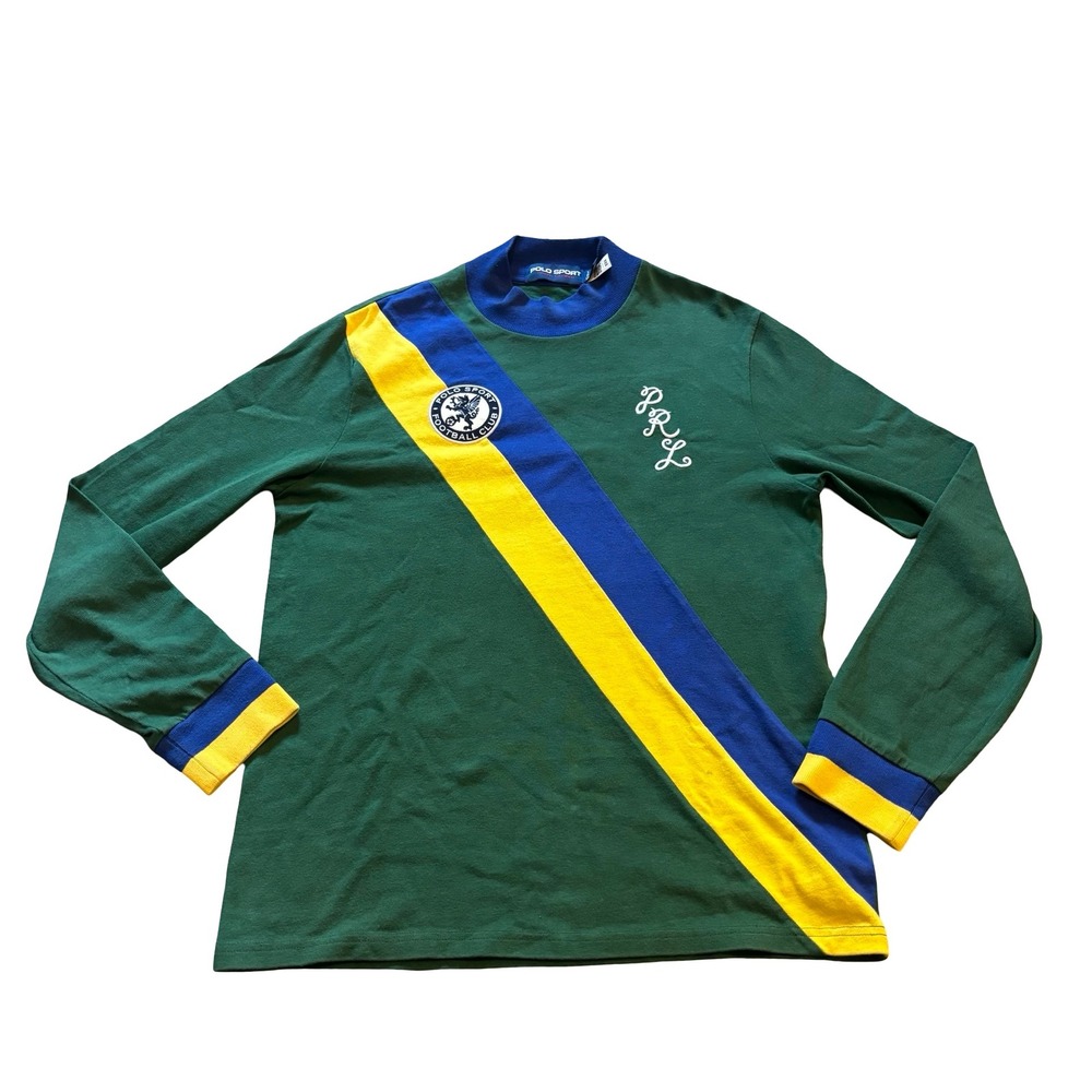Polo Sport Ralph Lauren Mens Green Football Club Sash Mock Neck Shirt Small
